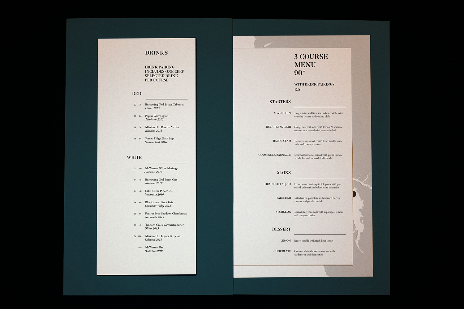 Oystercatcher Restaurant Menu main page.