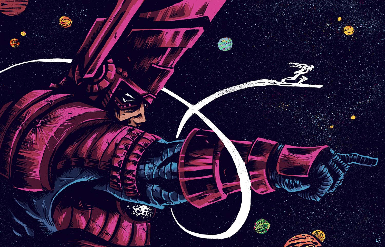 Galactus and the silver surfer illustration