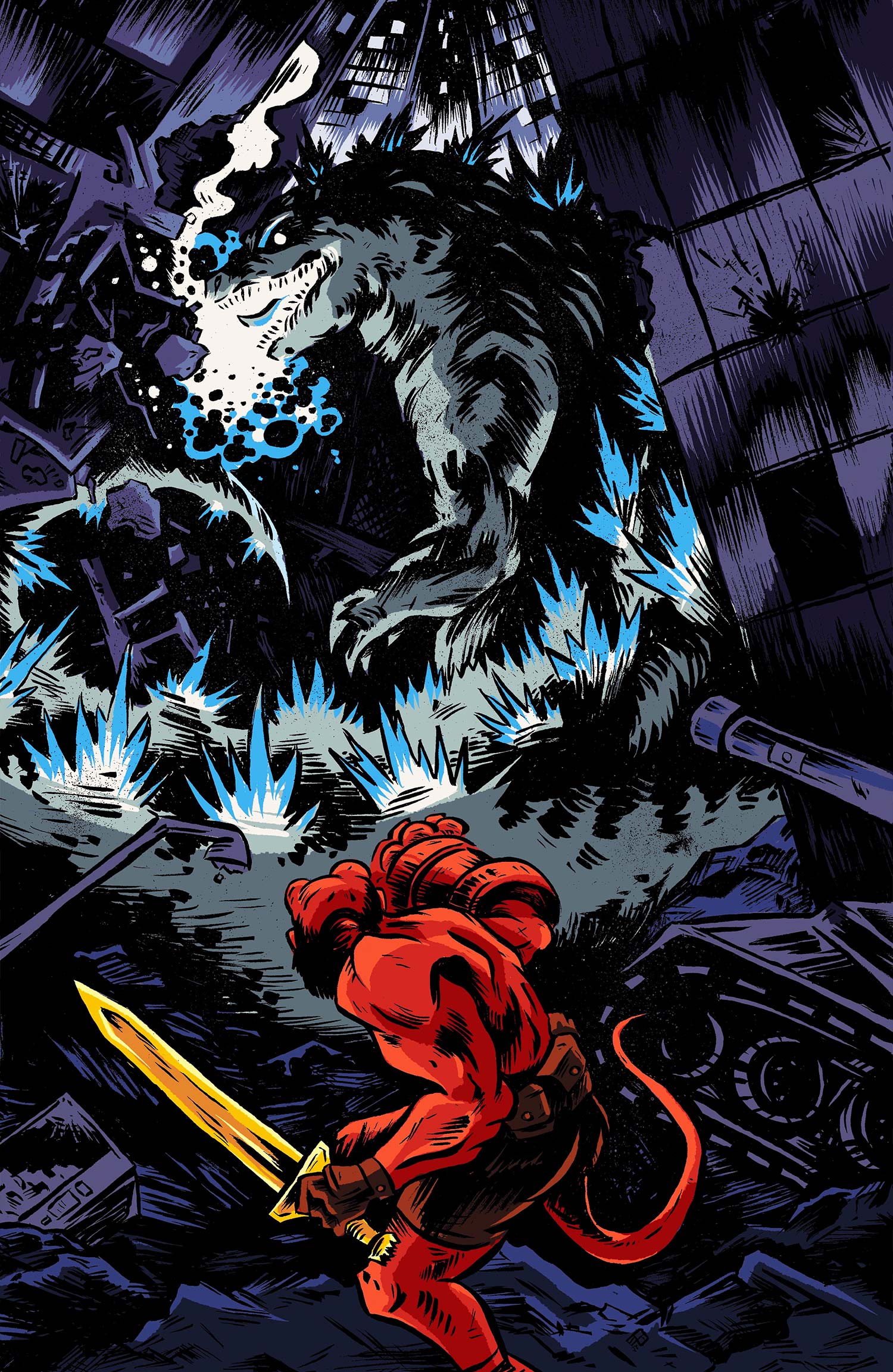 Hellboy VS Godzilla illustration