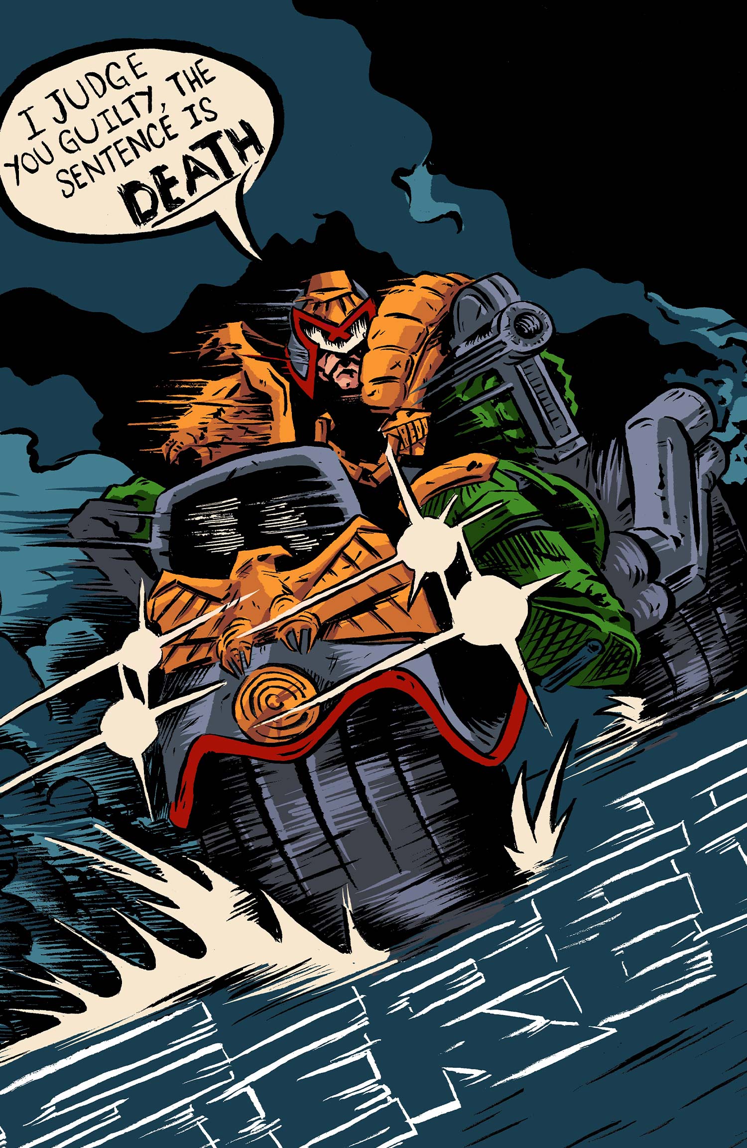 Judge Dredd on Motorbike illustration