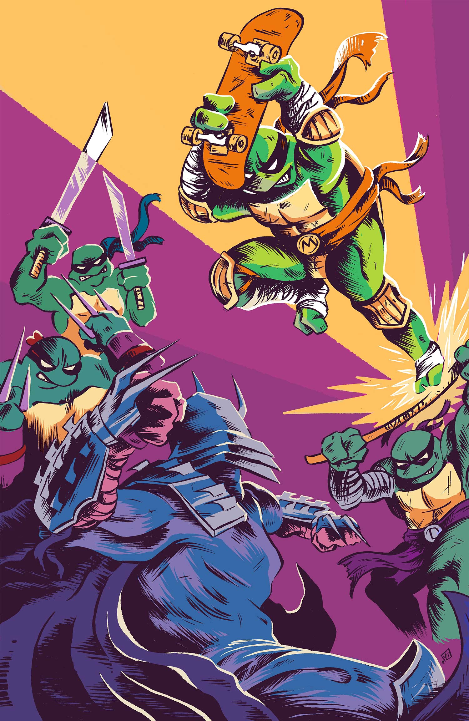 ninja turtles Vs Shredder illustration